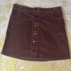 Express Camel Corduroy Button-Front Mini Skirt